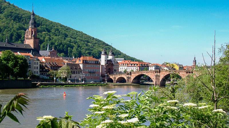 Vorbei an der Alten Brücke von Heidelberg und entlang des Neckars kommen wir voran